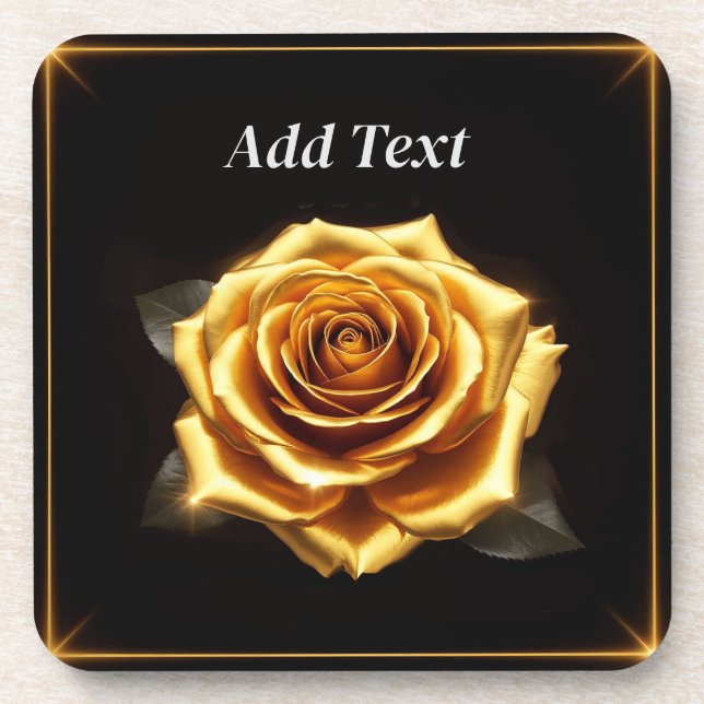 Golden Rose with Glowing Borders Beverage Coaster (Front)