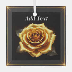 Golden Rose with Glowing Borders Glass Ornament