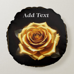 Golden Rose with Glowing Borders Round Pillow