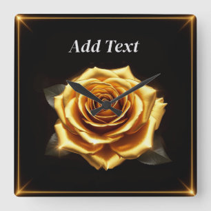 Golden Rose with Glowing Borders Square Wall Clock