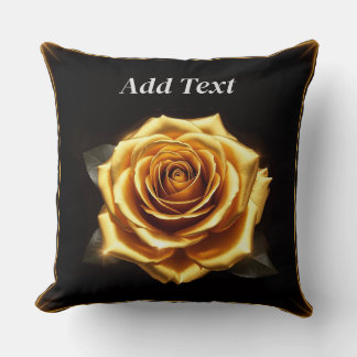 Golden Rose with Glowing Borders Throw Pillow