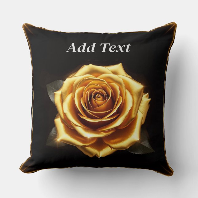 Golden Rose with Glowing Borders Throw Pillow (Front)