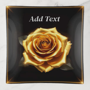 Golden Rose with Glowing Borders Trinket Tray