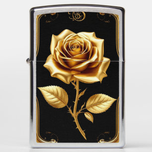 Golden Rose with Ornate Baroque Frame Zippo Lighter