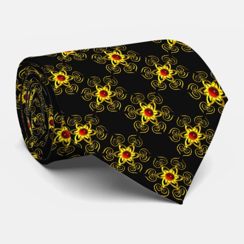 GOLDEN ROSE WITH RED RUBY IN BLACK NECK TIE