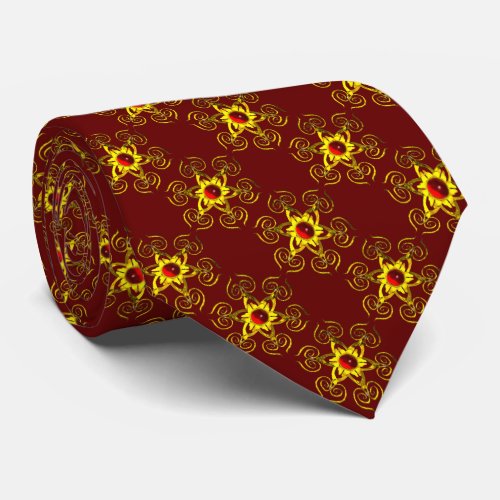 GOLDEN ROSE WITH RED RUBY IN BURGUNDY NECK TIE