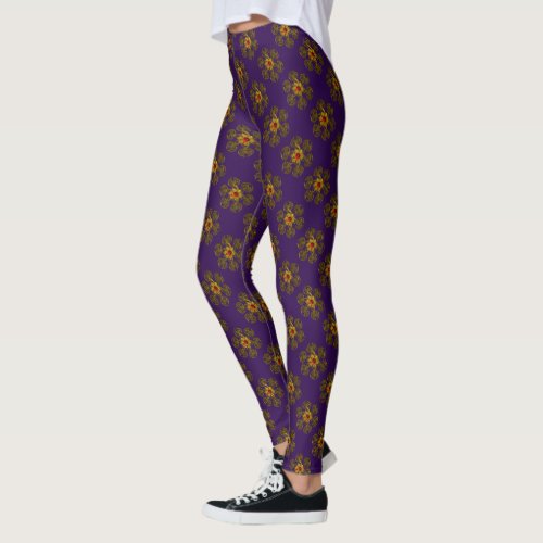 GOLDEN ROSE WITH RED RUBY Purple Pattern Leggings