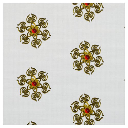 GOLDEN ROSE WITH RED RUBYWhite Pattern Fabric