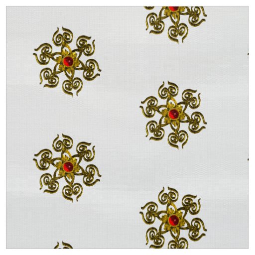 GOLDEN ROSE WITH RED RUBY,White Pattern Fabric
