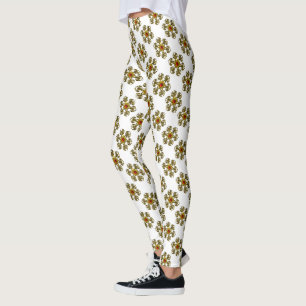 GOLDEN ROSE WITH RED RUBY,White Pattern Leggings