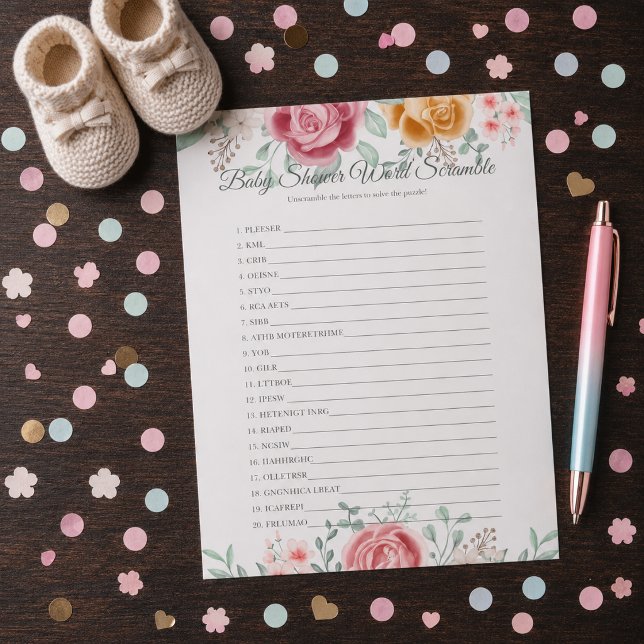 Golden Rose Word Scramble Baby Shower Game Notepad (Creator Uploaded)