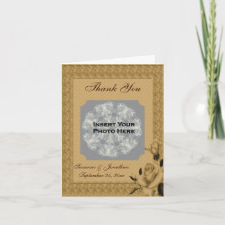 Golden Rosebuds Personalized Wedding Photo  Thank You Card