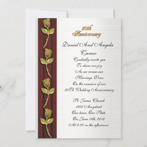 Golden roses 50th Anniversary vow renewal Invitation