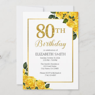 Golden Roses 80th Birthday Invitation Template
