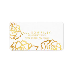 Golden Roses Address Label - White