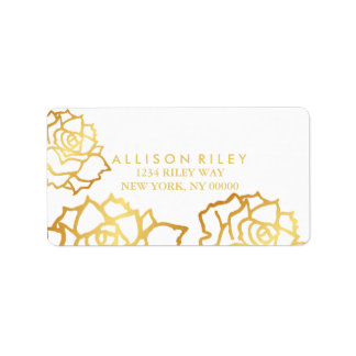 Golden Roses Address Label - White
