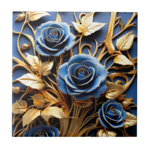 Golden Roses Art Nouveau Ceramic Tile