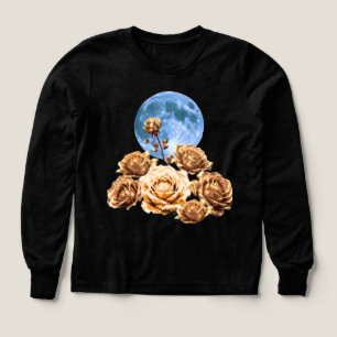 Golden Roses & Blue Full Moon Celestial Aesthetic Tri-Blend Shirts