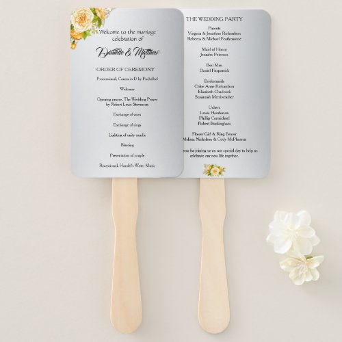 Golden Roses Botanical Beauty Silver Wedding Hand Fan