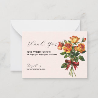 Golden Roses Bouquet with Red Ribbon Thank You Note Card