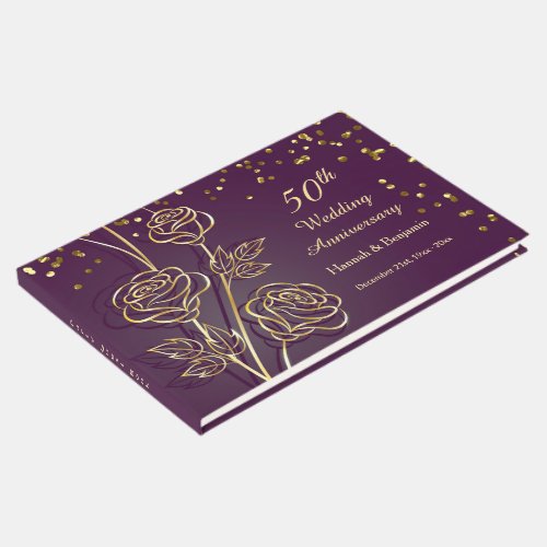 Golden roses confetti 50th Wedding Anniversary Guest Book
