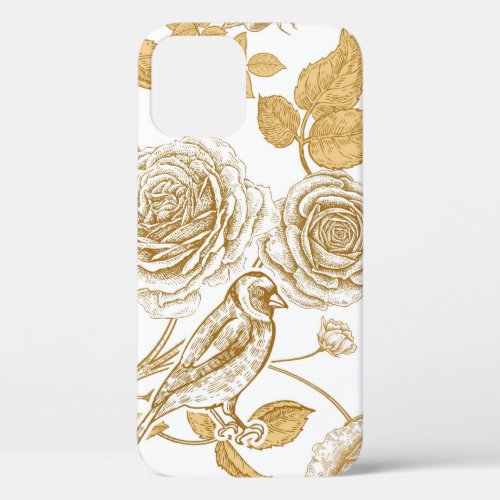 Golden roses  flowers  leaves and berries of dog iPhone 12 case