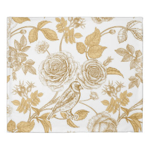 Golden roses, flowers, leaves and berries of dog duvet cover