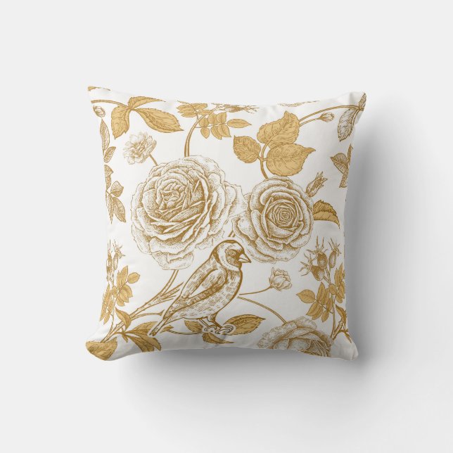 Golden roses,  flowers,  leaves and berries of dog throw pillow (Front)