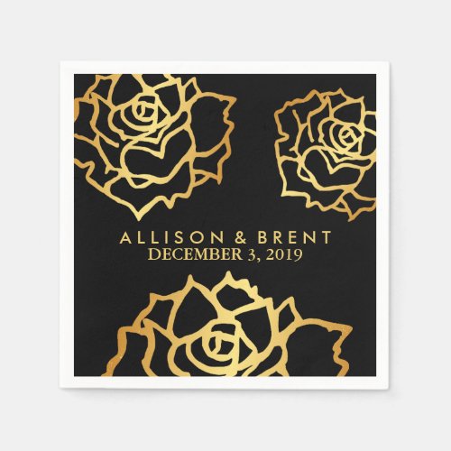 Golden Roses Napkin _ Black