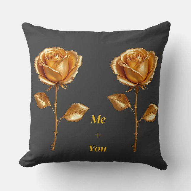 Golden Roses on dark Background Throw Pillow (Front)