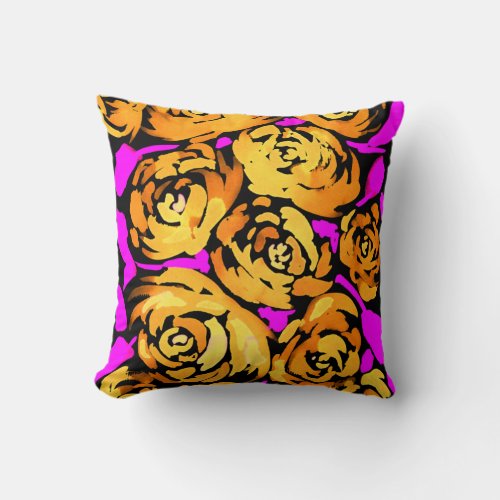 Golden Roses Pattern Throw Pillow