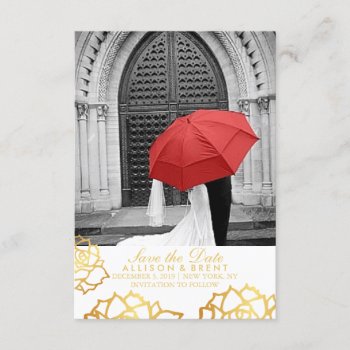 Golden Roses Save The Date - White by Vineyard at Zazzle