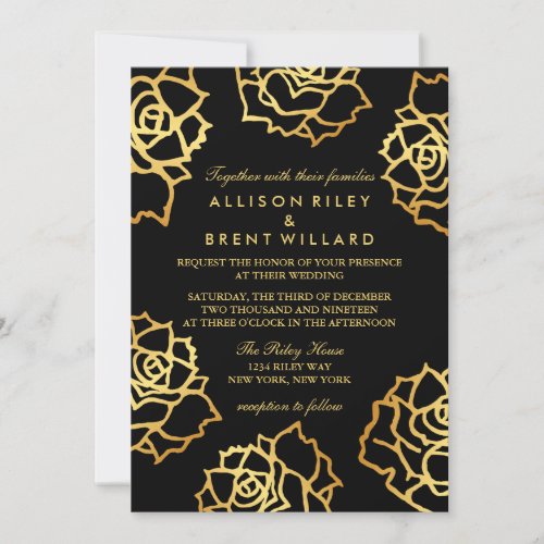 Golden Roses Wedding Invitation _ Black