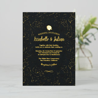 golden roses wedding invitation foil invitation