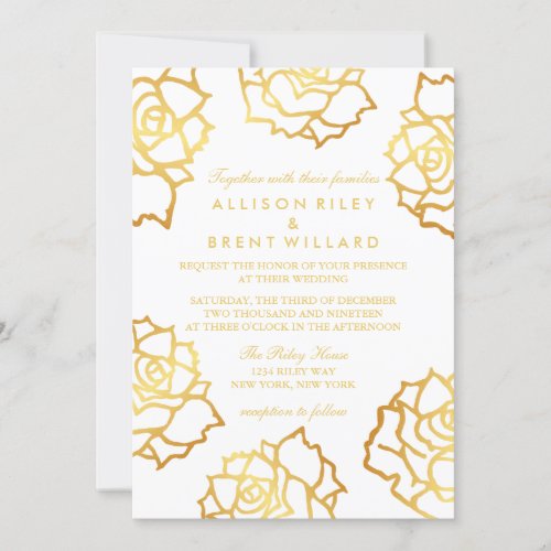 Golden Roses Wedding Invitation _ White