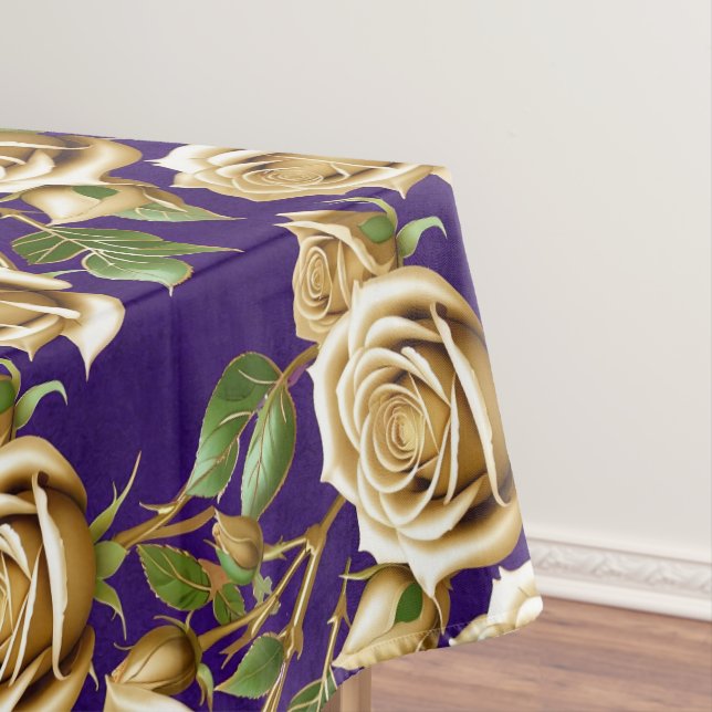 Golden Roses With Lush Green Leaves Tablecloth (In Situ)