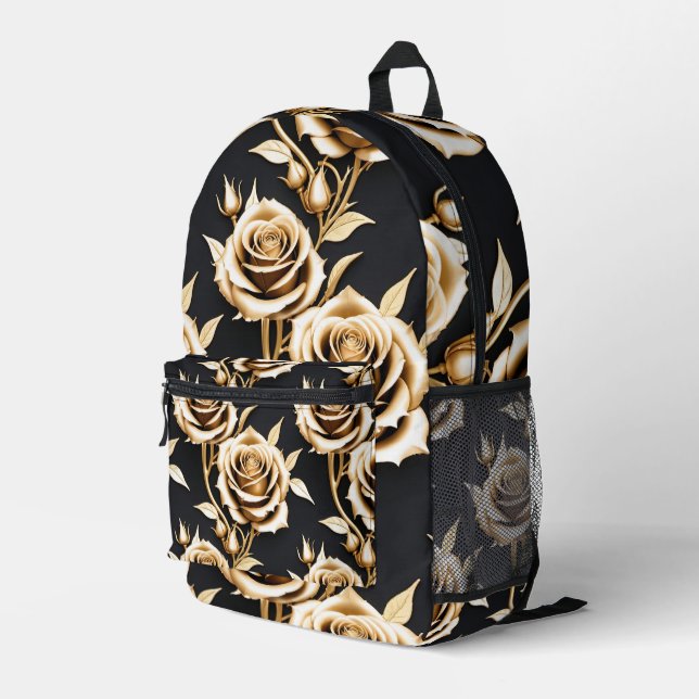 Golden Roses With Sharp Metallic Edges  Printed Backpack (Back Corner Right)
