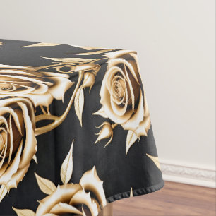 Golden Roses With Sharp Metallic Edges Tablecloth