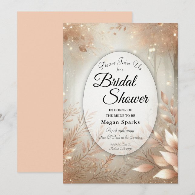 Golden Rosewood Enchanted Forest Bridal Shower Invitation (Front/Back)