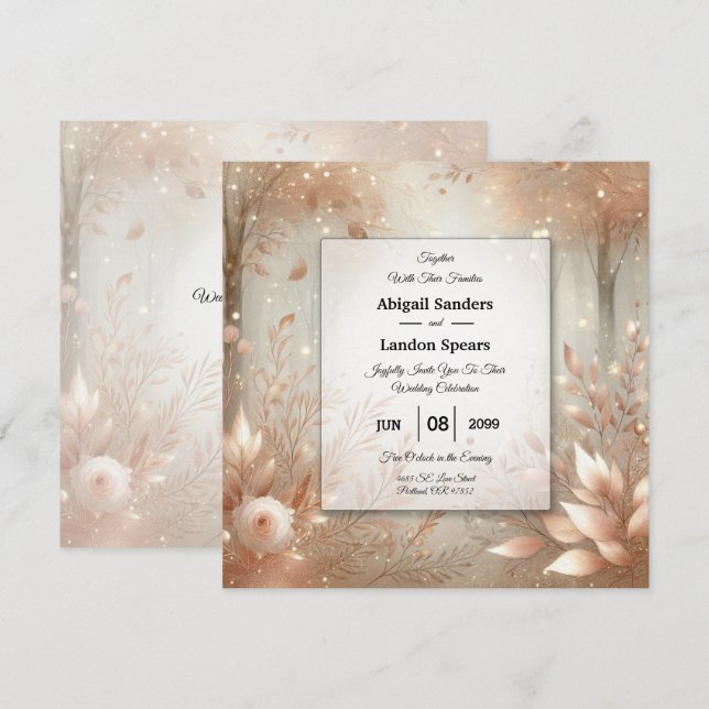 Golden Rosewood Enchanted Forest Wedding Invitation (Front/Back)