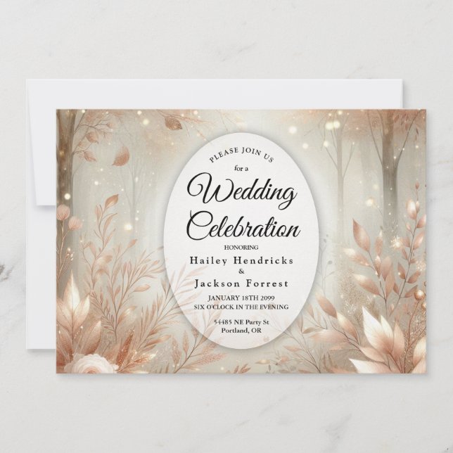 Golden Rosewood Enchanted Forest Wedding Invitation (Front)