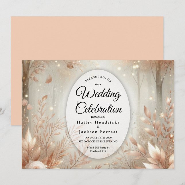 Golden Rosewood Enchanted Forest Wedding Invitation (Front/Back)