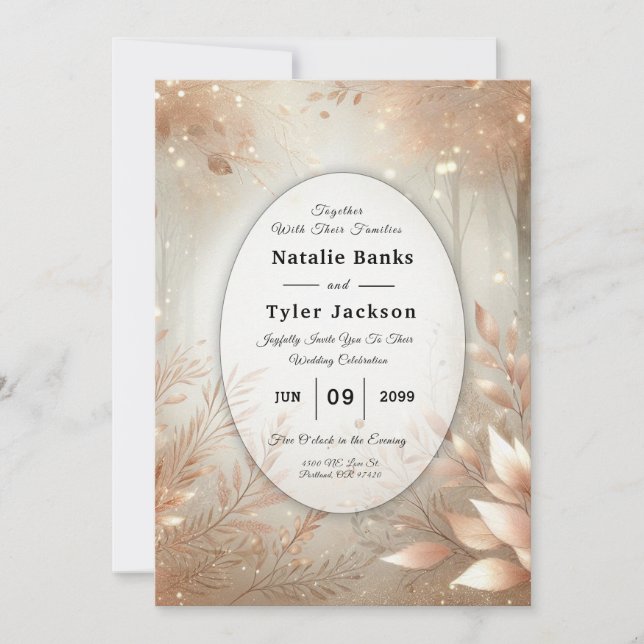 Golden Rosewood Enchanted Forest Wedding Invitation (Front)
