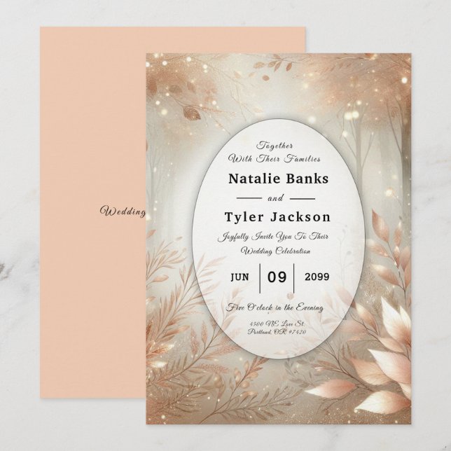 Golden Rosewood Enchanted Forest Wedding Invitation (Front/Back)