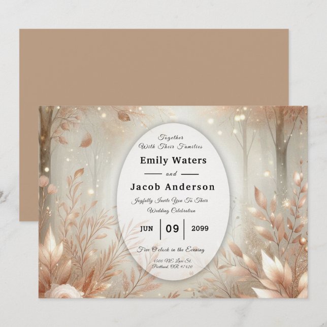 Golden Rosewood Enchanted Forest Wedding Invitation (Front/Back)