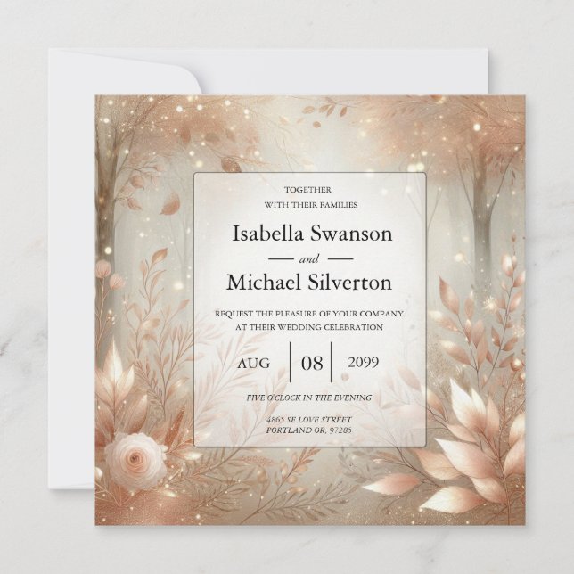 Golden Rosewood Enchanted Forest Wedding Invitation (Front)
