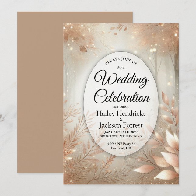 Golden Rosewood Enchanted Forest Wedding Invitation (Front/Back)