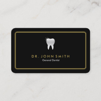 Golden Rounded Frame Black Tooth Dental Appointment Card