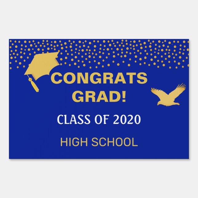 Golden & Royal Blue Congrats Grad Graduation Sign (Front)