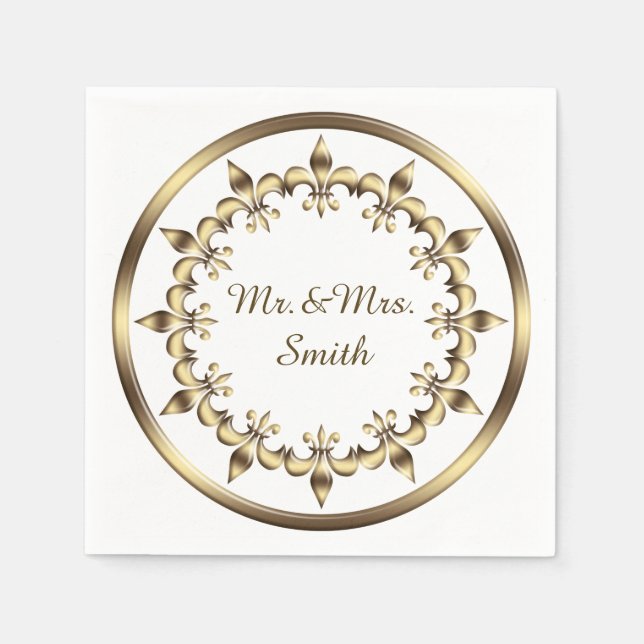 Golden royal circle element. Fleur-de-Lis. Paper Napkins (Front)